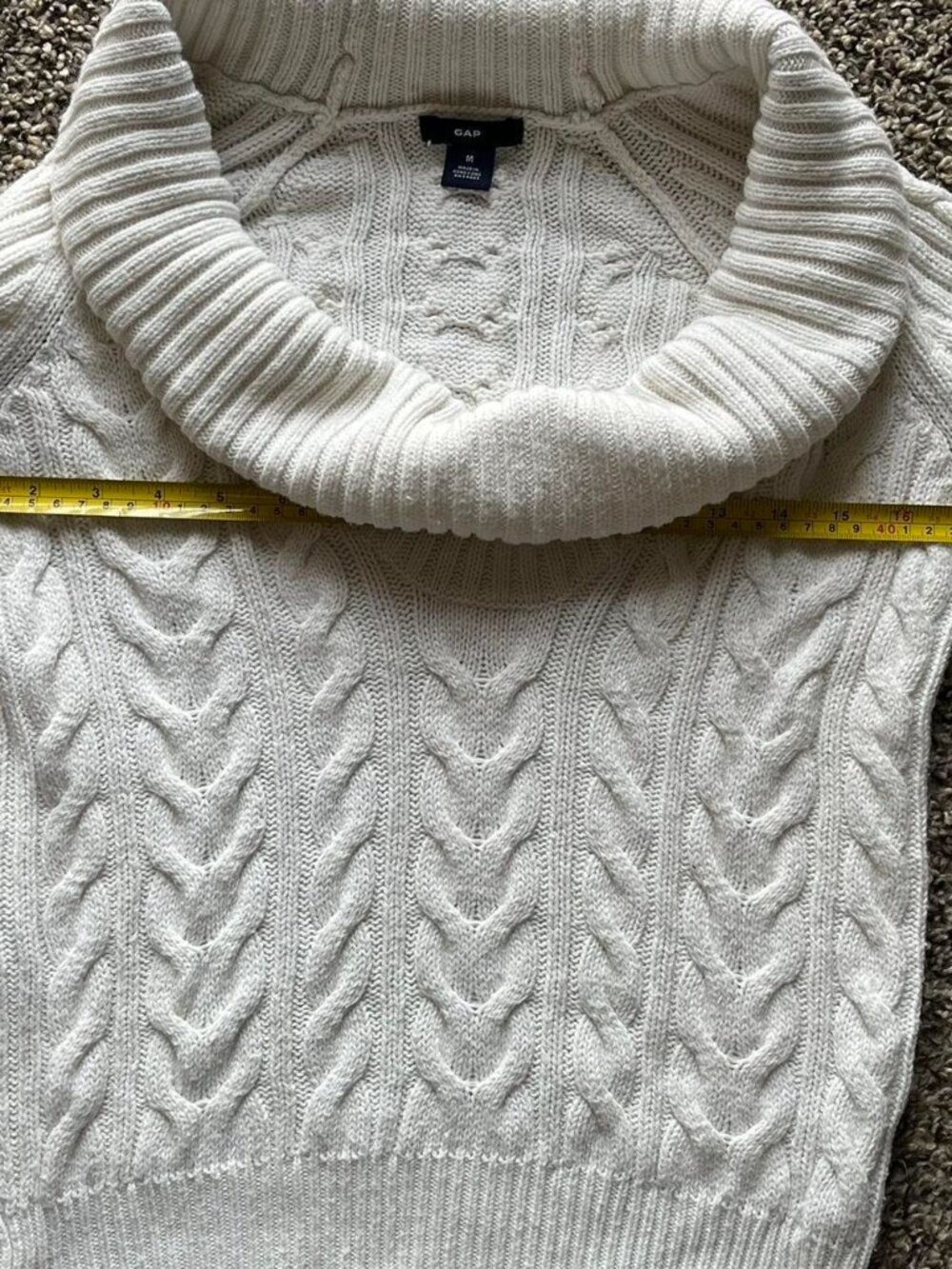 Gap Women Med White Cable Knit Cowl Neck Sweater Cotton Wool Graduation Spring - Picture 5 of 7